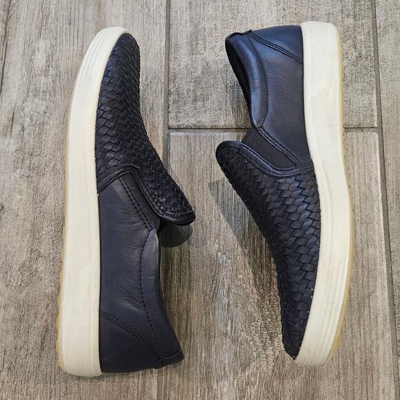 ECCO Soft 7 Woven Leather Slip On Sneakers Women 39 US 8 - 8.5 Black Casual - Picture 2 of 12